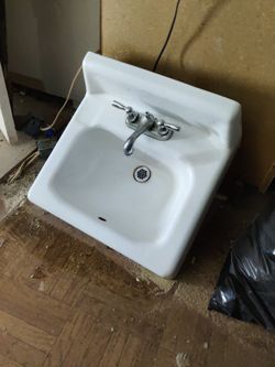 Vintage Cast Iron Wall Sink With Faucet