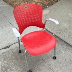 Herman Miller Caper Side Chair W/ Arms, Casters, Red, Stackable,
