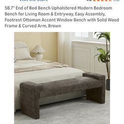 58.7" Brown Sherpa Upholstered End of Bed Bench