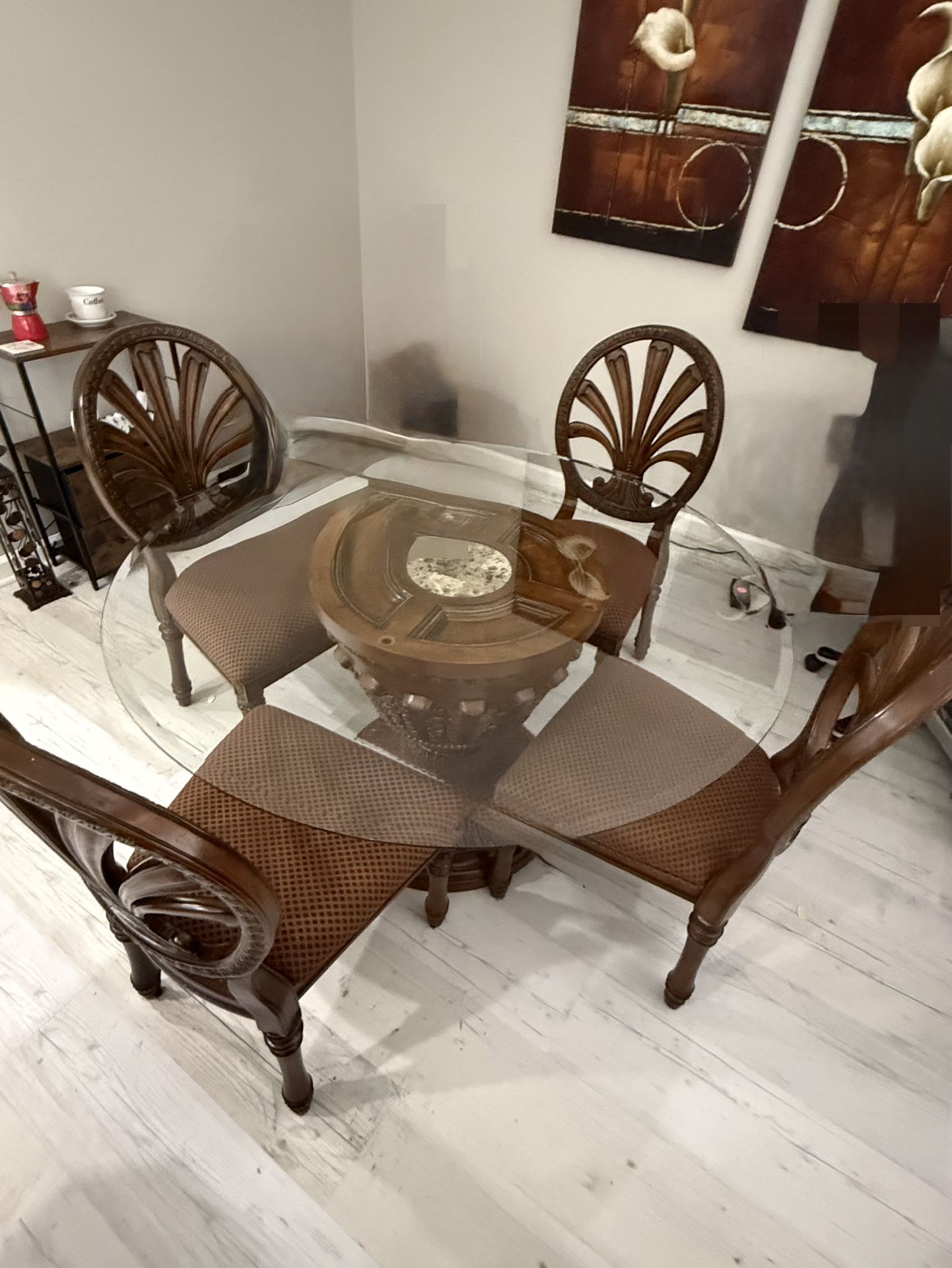 Round Glass Dining Table + 4 Chairs - $425 - Excellent Condition!”