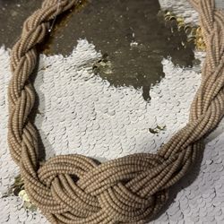 Tan Beige Thick Bead Twisted Rope Necklace 