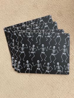 NEW-Vintage Pottery Barn Skeleton Print Placemats Set of 4 •RARE •