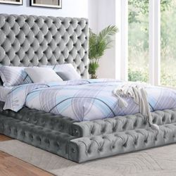 Brand New Grey Queen Platform Bed Frame (Available In Eastern King)