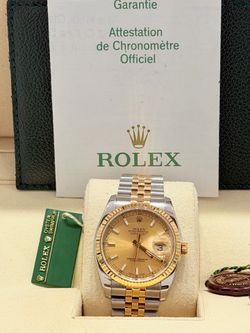 2005 Rolex Preowned 36mm DateJust Champagne Stick Dial-(Papers)