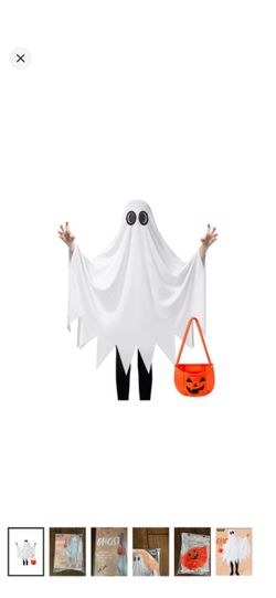 Spooktacular Creations Kids White Ghost Costume with Pumpkin Bag