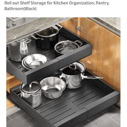 Black rollout shelves storage for kitchen