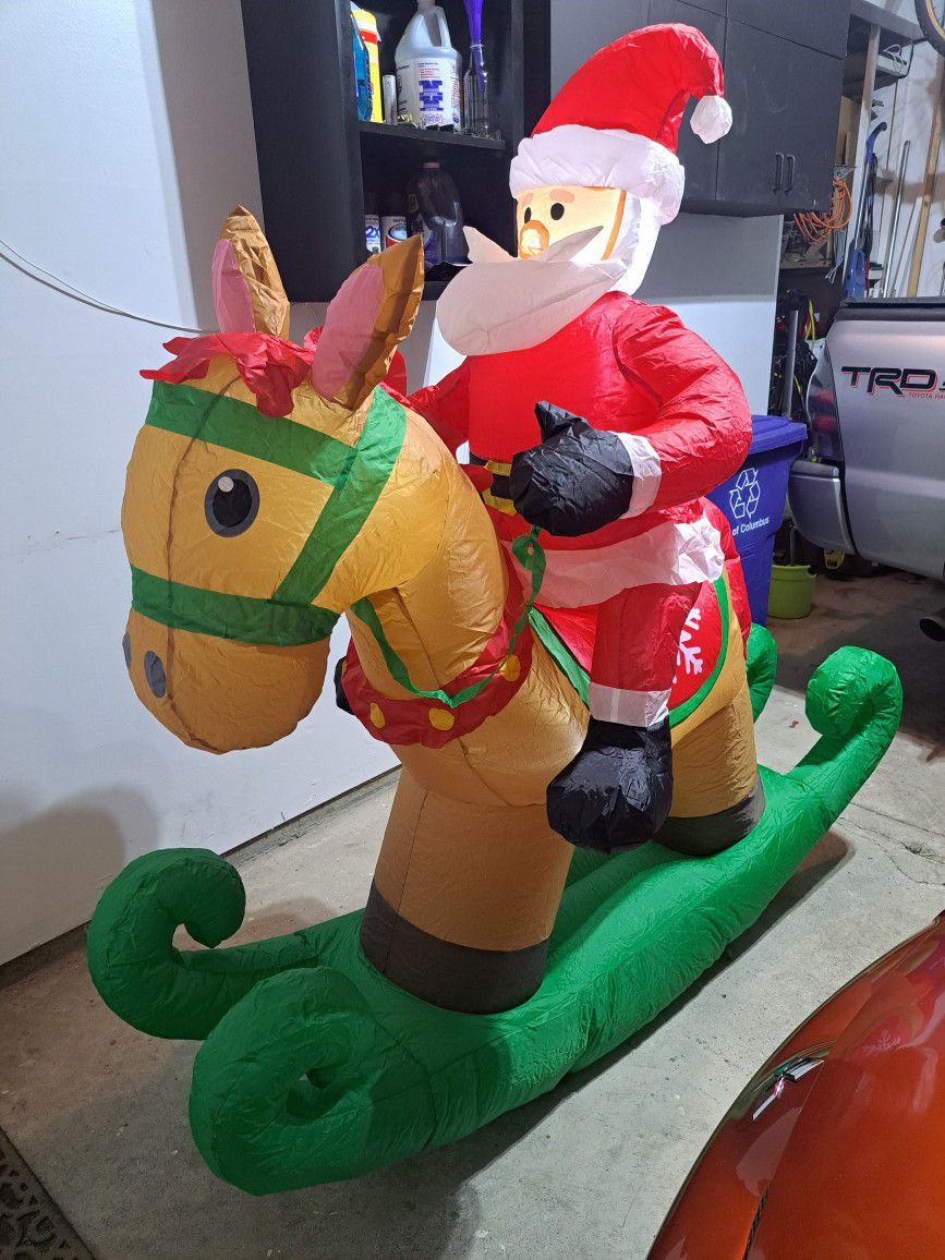 Inflatable Santa Riding Rocking Horse For Yard 