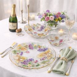 Gorgeous Set Mikasa Chablis Savoir Vivre Wild Orchard Glass Serving Set Plates Bowls