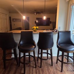Leather And Wood Bar Stools (set Of 4) 
