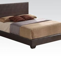 New In Box | ACME Ireland III Brown Faux Leather Bed Frame - QUEEN