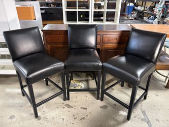 ETHAN ALLEN Thomas Black Upholstered Barstool (Set of 3)
