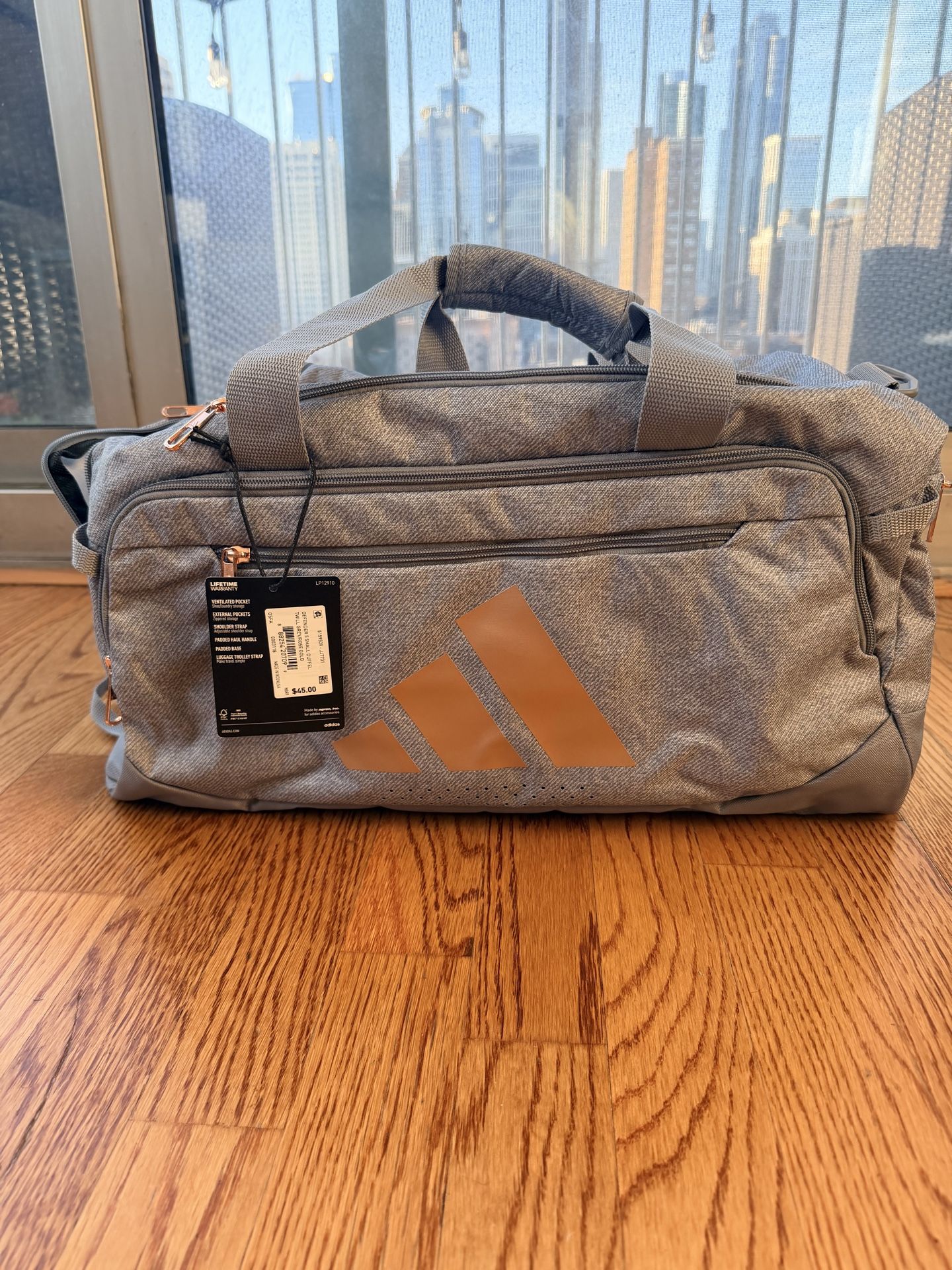 Adidas Defender 5 Small Duffel Bag โ NWT โ Grey/Rose Gold