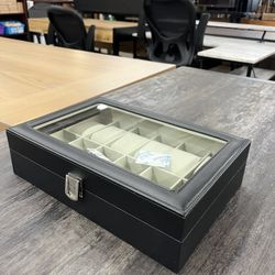 SONGMICS Watch Box 12-Slot Case Organizer with Large Glass Lid - Black