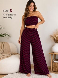 ✨ Women’s 2 Piece Striped Outfit Set – Tube Top & Wide Leg Pants – Size S – New