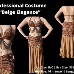 Professional Bellydance Costume, Beige/Gold