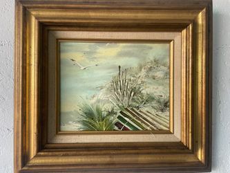 Original "RENI" Oil Painting - Robert E. L. Rainey - Coastal Dunes & Seagull