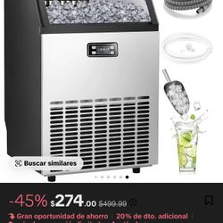 Kismile Commercial Ice Maker Machine, 2026 Upgraded 100lbs/24H Stainless Steel Ice Machine with 33lbs Storage Capacity, Self-Cleaning Freestanding Ice