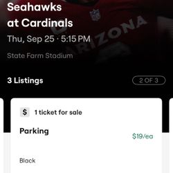 Arizona Cardinals vs Seattle Seahawks BLACK PARKING GARAGE PASS