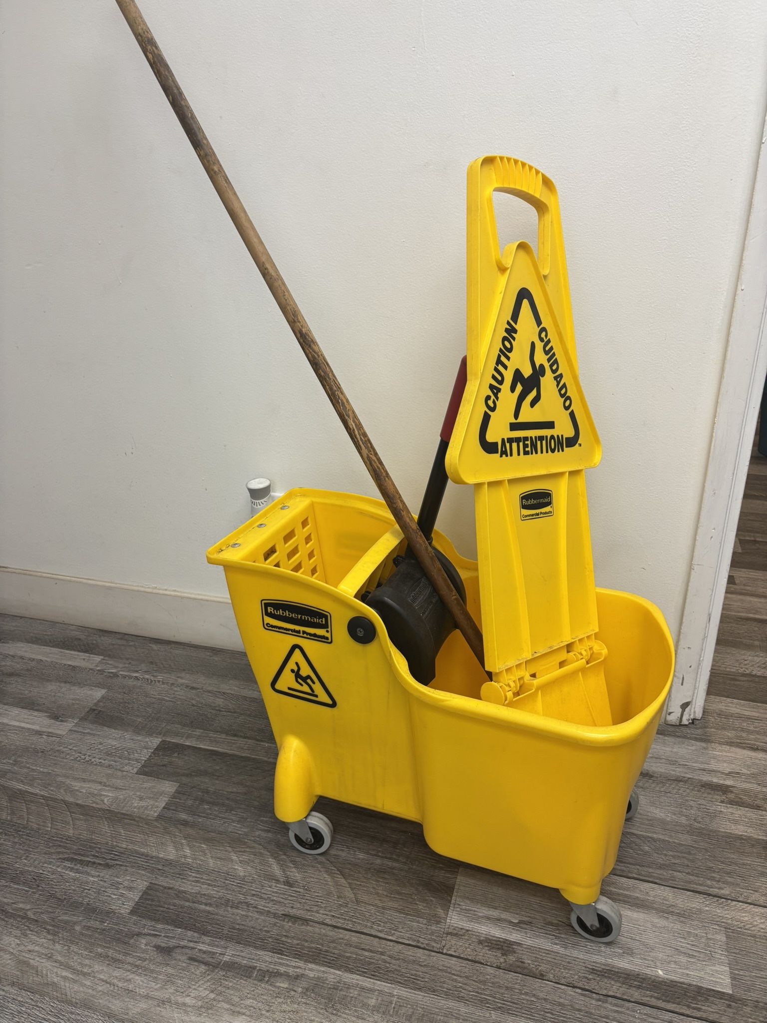 Mop Bucket, Wet Floor Sign, Mop Stick