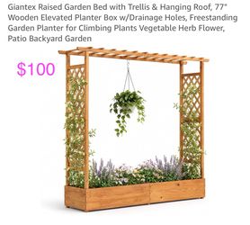 Raised Garden Bed with Trellis Planter Box