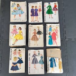 Lot of 9 Vintage Size 8 Child Girl Sewing Patterns Dresses Sleepware