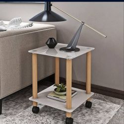 End Tables Living Room, 1-Piece White Oak Side Table, 2-Tier Space End Table, Modern Night Stand, Sofa Table, Side Table with Storage Shelve