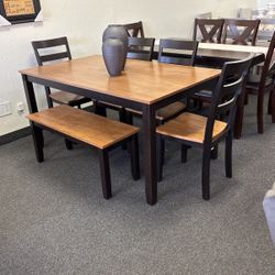 Black And Natural 2 Tone Dining Set With 4 Chairs And A Bench By Ashley Furniture