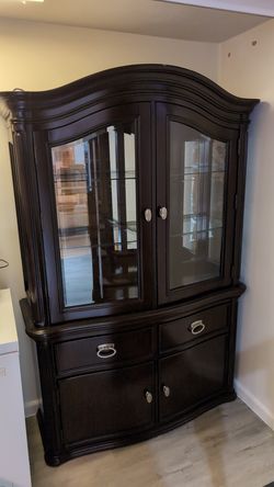 Wood China Cabinet Base and Hutch with Glass Shelves/Doors