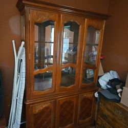 Wood China Cabinet With Mirror