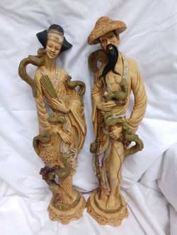 Vintage pair rare Oriental Chinese statues