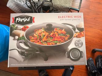 Parini Electric Wok with Vented Glass Lid