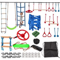 H&ZT 60FT Ninja Warrior Obstacle Course For Kids Ninja Slackline Kit Playsets