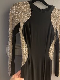Black Long Sleeve Embellished Formal Dress