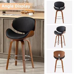 26'' Swivel Bar Stools Set of 2, Upholstered Faux Leather. Black