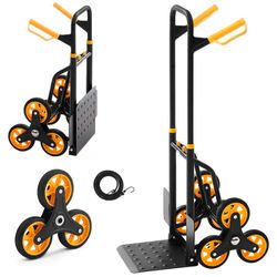 Stair Climbing Cart, 330 lbs Stair-Climbing Capacity, Heavy-Duty Folding Trolley Cart with Telescoping Handle - Black + Orange