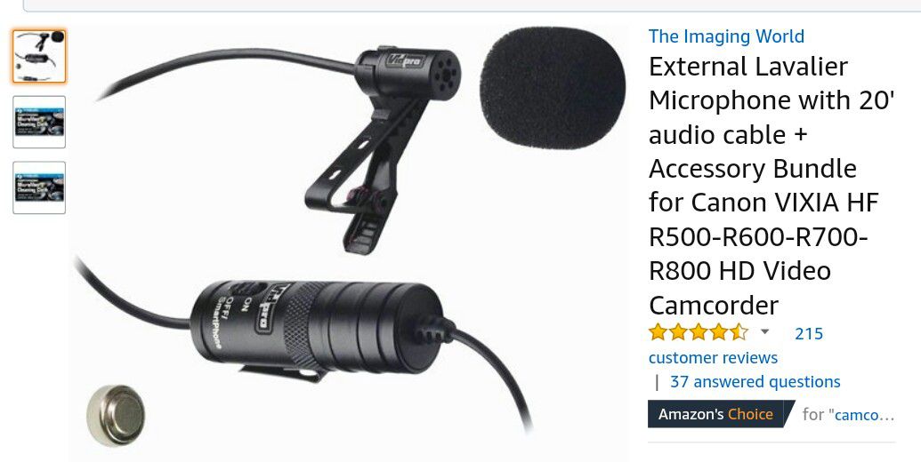 External Lavalier Microphone with 20' audio cable + Accessory Bundle for Canon VIXIA HF R500-R600-R700-R800 HD Video Camcorder