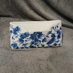 1980s Blue and White Porcelain Letter Holder with Ivy Motif
