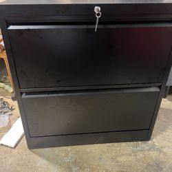 Home Office Black 2-Drawer Steel Lateral File Cabinet With Lock