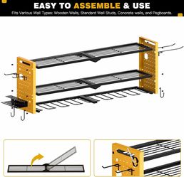 Power Tool Organizer Wall Mount,Cordless Drill Hanger Storage Rack 8 Drill Holder,3 Layers (Yellow)