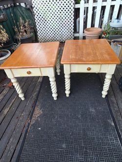 2 farmhouse style end tables