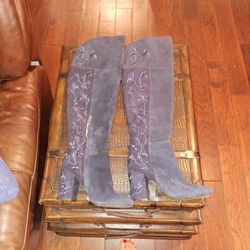 Blue Thigh High Suead Boot