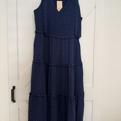 V Neck Sleeveless Tie Strap Maxi Sundress, Boho Swiss Dot