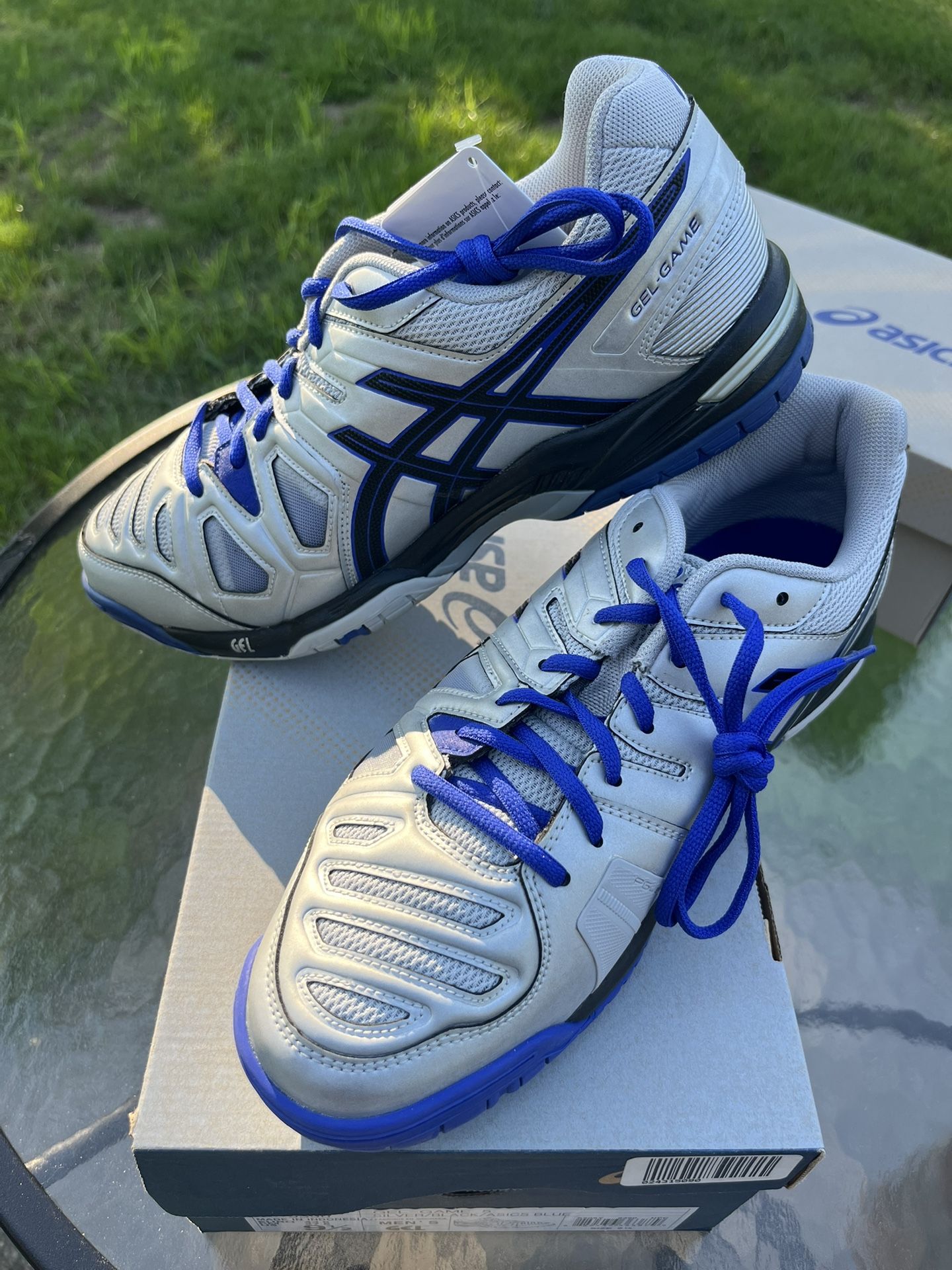 ASICS Gel-Game 5 Men's Tennis Shoes - Silver/Black/Blue 9 1/2 BRAND NEW
