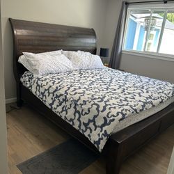 King Wooden Sleigh Bed Frame