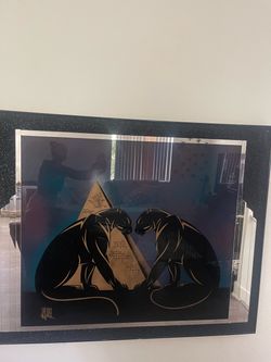 Vintage Laurel Art Co. Double Panther Pyramid Mirrored Wall Art -60”x 48”