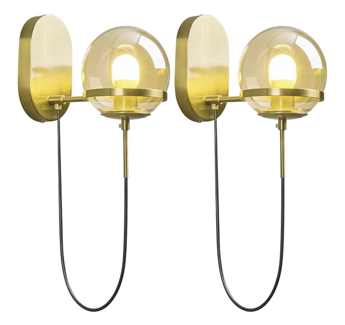 Modern Amber Glass Wall Sconce Gold Wall Sconces Set of Two 5.51 in Glass Globe Wall Light Fixtures