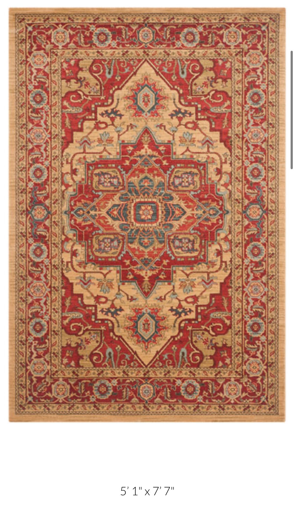 5’x7’ Red & Natural Traditional Area Rug – Brand New