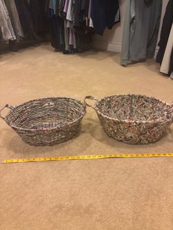 Set of 2 Woven Recycled Newspaper Baskets