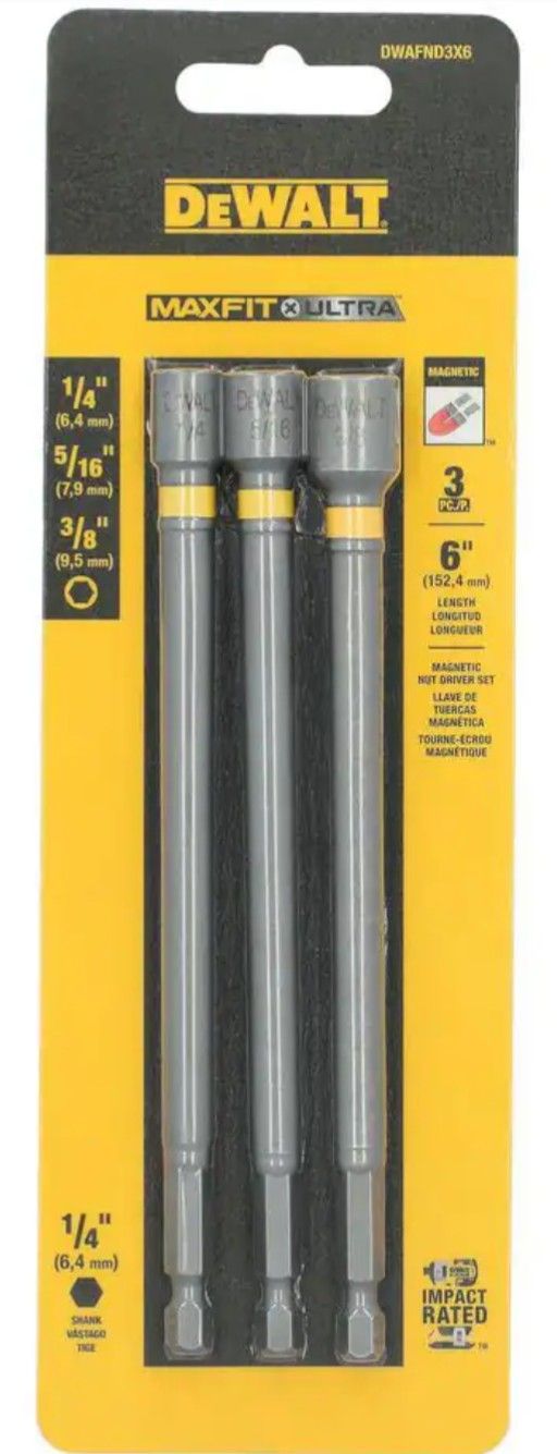 DEWALT 6-in. Magnetic Nut Driver Set, 3-piece: (1/4”- 5/16”- 3/8”) DWAFND3X6