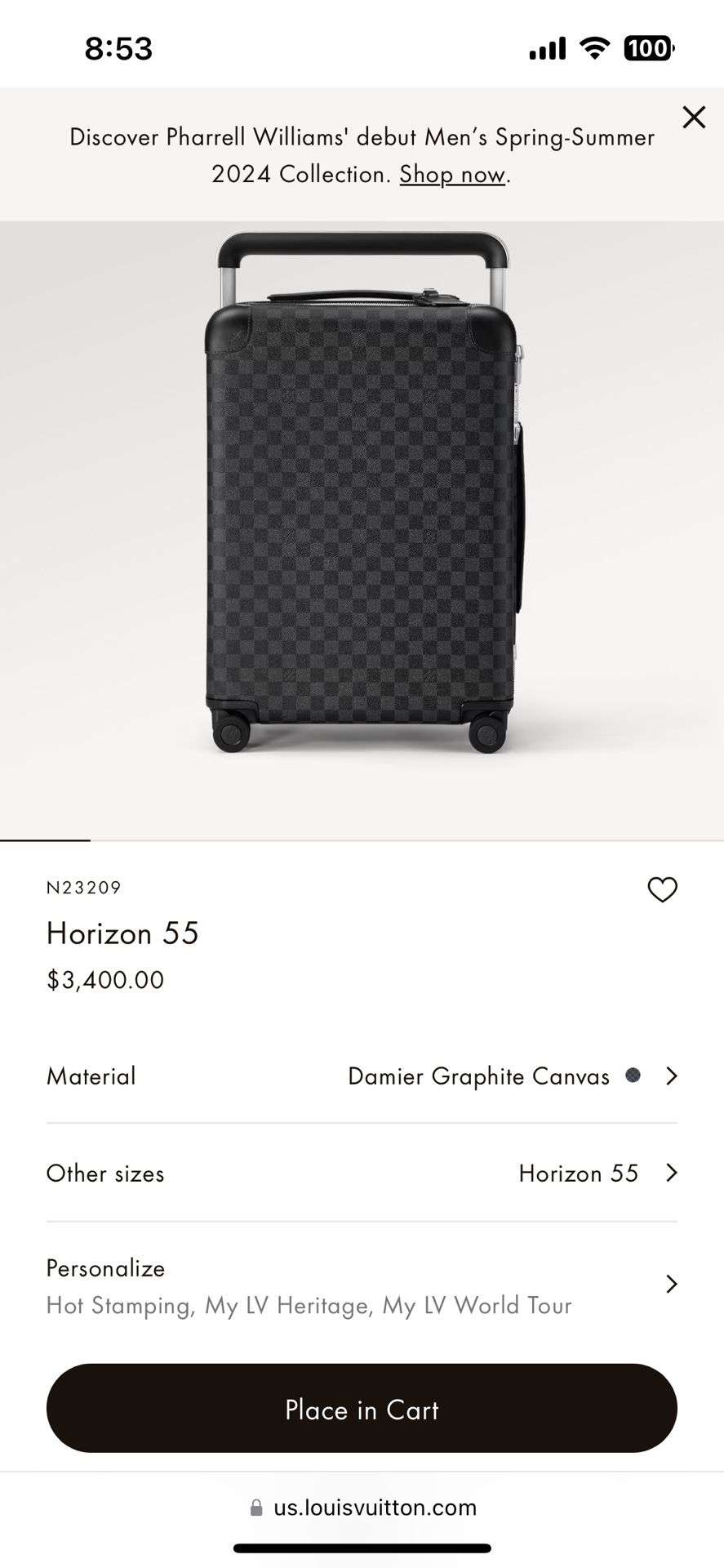 Louis Vuitton Horizon 55 Damien Graphite Canvas Rolling Luggage 